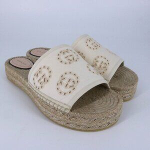 Gucci 40.5 Cream White Cloth Eyelet Platform Espadrilles Cruise Sandals E896